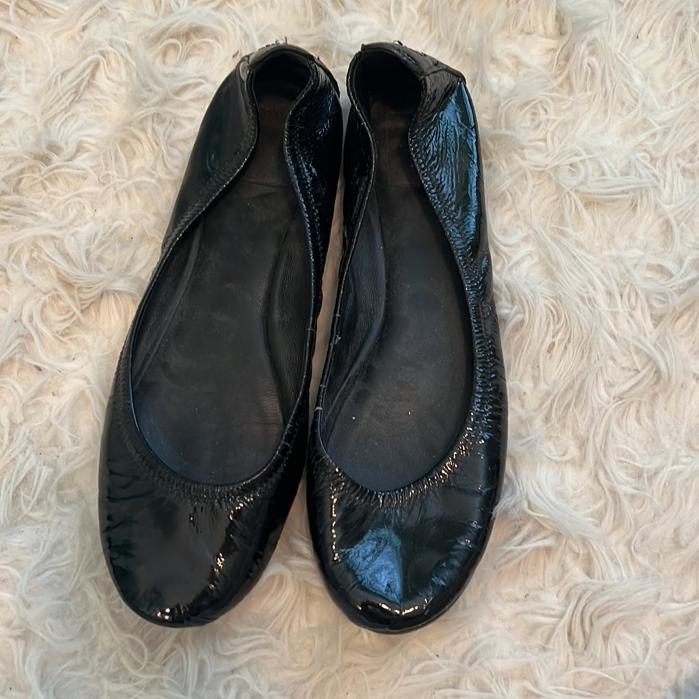 Tory Burch black patent leather flats size 10